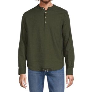 Saks Fifth Avenue New NWT Green Band Collar Linen Blend Tee XL